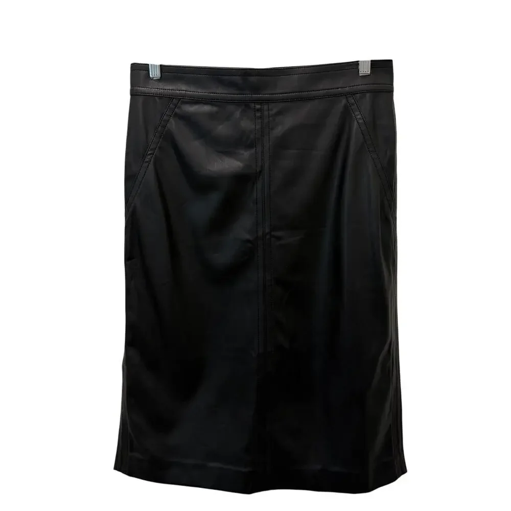 Ann Taylor Women’s Black Faux Leather Pencil Skirt Size 10 Midi Work Office